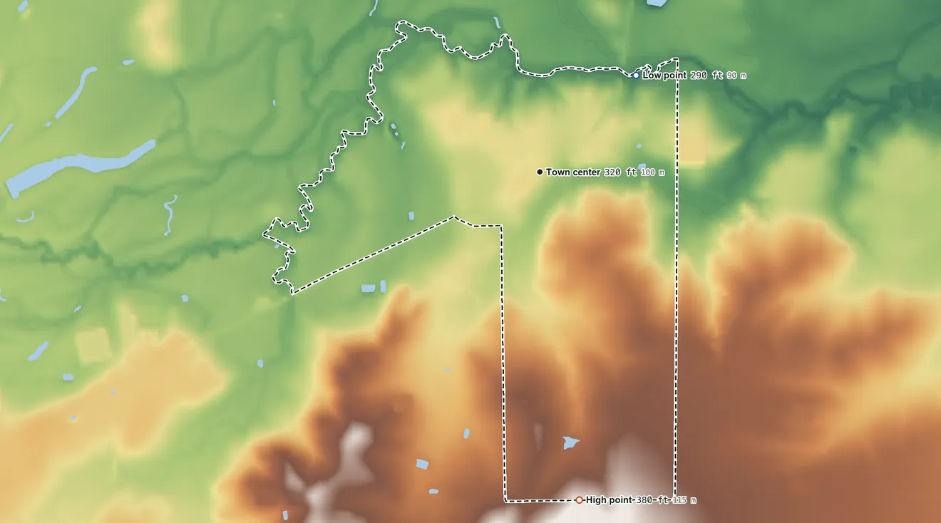 Topographic elevation map of Fowlerton, Texas, shaded from 290 ft on the northeast side to 380 ft on the south side
