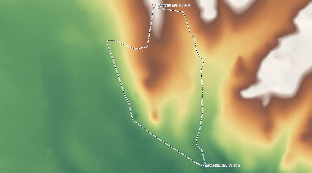 Topographic elevation map of Fronton, Texas, shaded from 200 ft on the south side to 260 ft on the northwest side