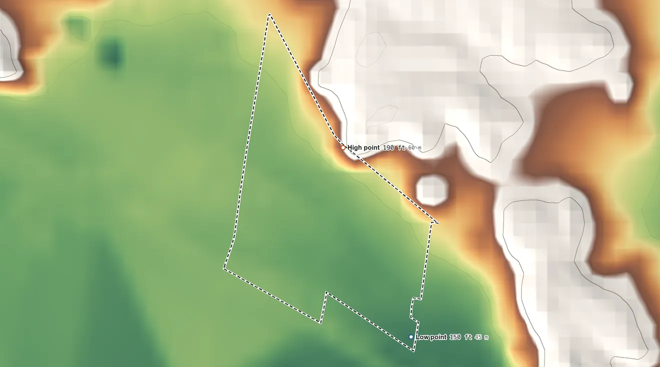 Topographic elevation map of Garza-Salinas II, Texas, shaded from 150 ft on the southeast side to 190 ft on the northeast side