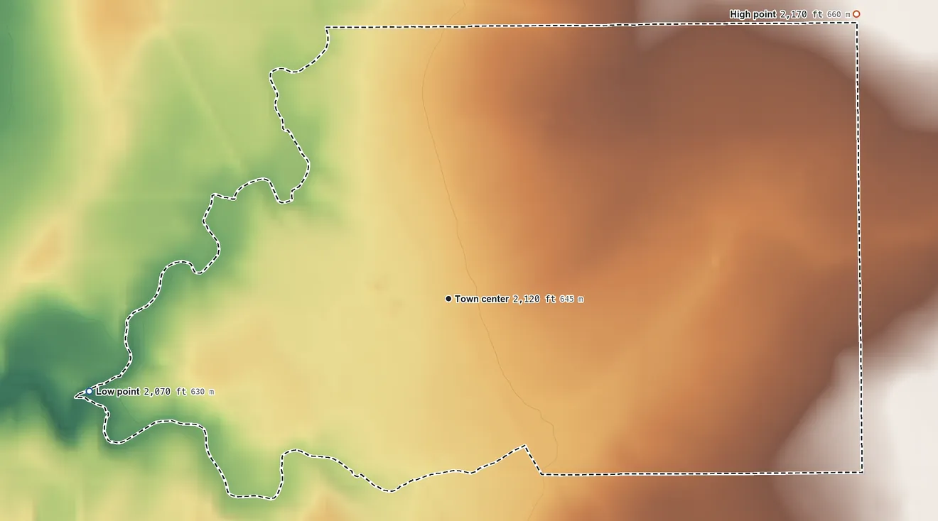 Topographic elevation map of Girard, Texas, shaded from 2,070 ft on the west side to 2,170 ft on the northeast side