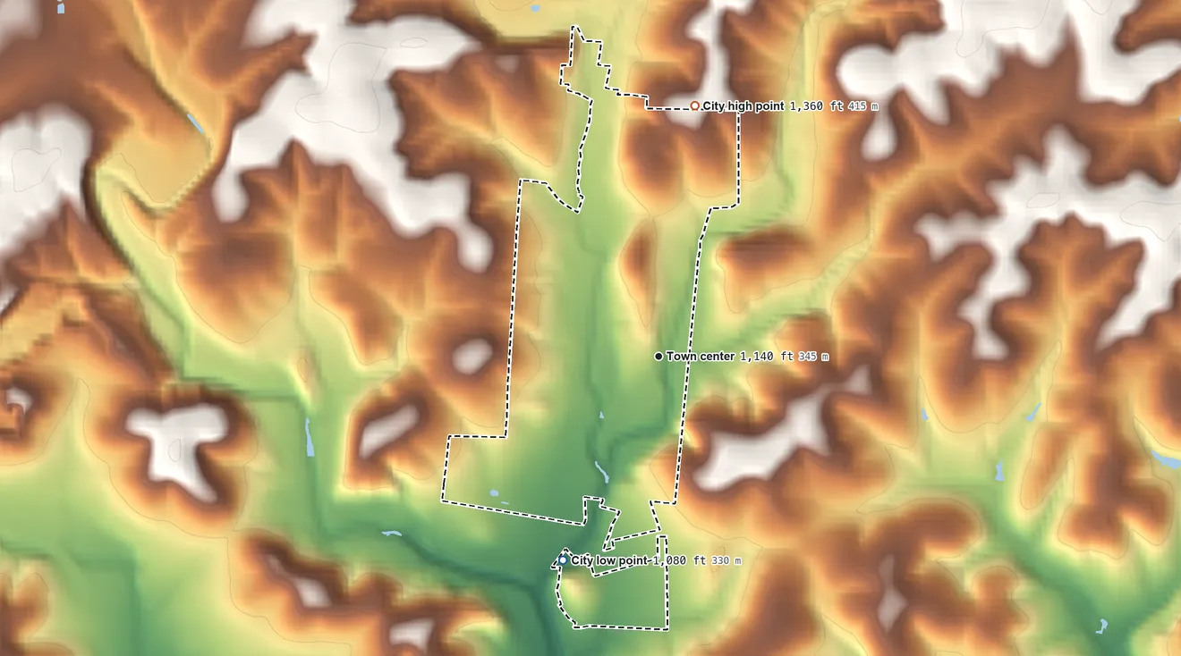 Topographic elevation map of Grey Forest, Texas, shaded from 1,080 ft on the southwest side to 1,360 ft on the north side