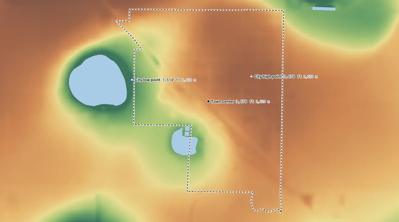 Topographic elevation map of Hart, Texas, shaded from 3,650 ft on the west side to 3,670 ft on the northeast side