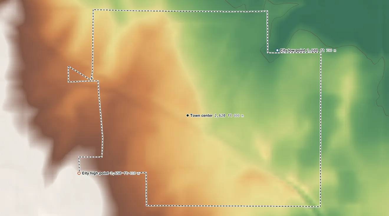 Topographic elevation map of Hedley, Texas, shaded from 2,600 ft on the northeast side to 2,650 ft on the southwest side
