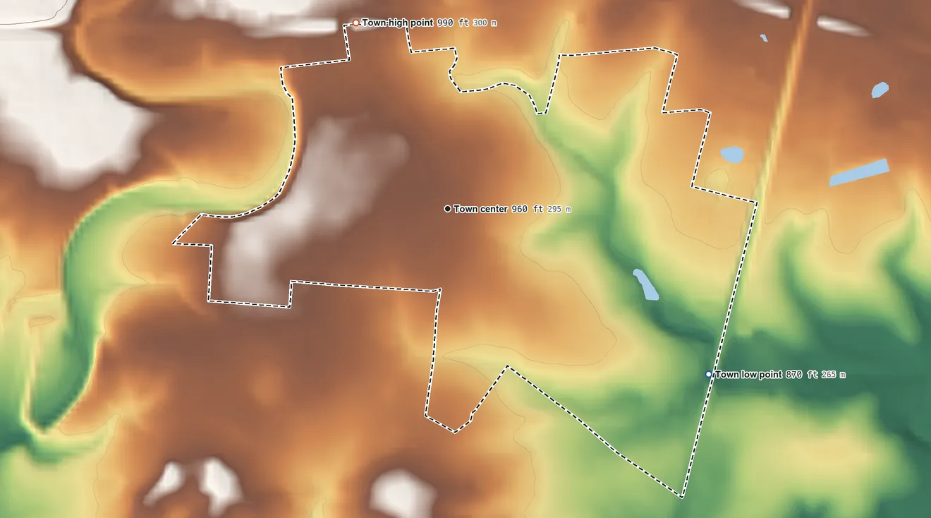 Topographic elevation map of Hollywood Park, Texas, shaded from 870 ft on the southeast side to 990 ft on the northwest side