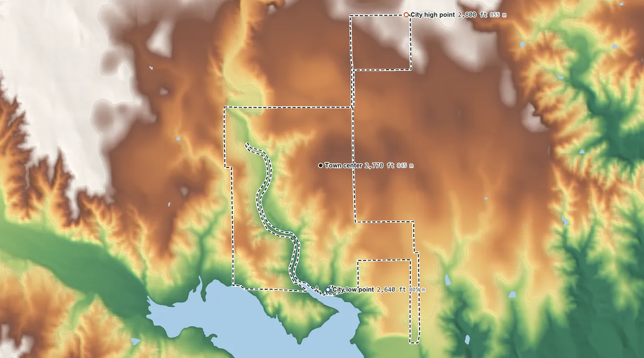 Topographic elevation map of Howardwick, Texas, shaded from 2,640 ft on the south side to 2,800 ft on the northeast side