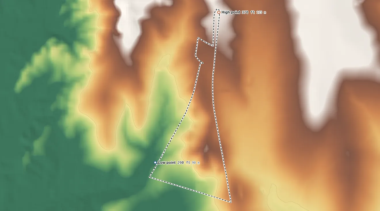 Topographic elevation map of Indio, Texas, shaded from 290 ft on the southwest side to 370 ft on the north side
