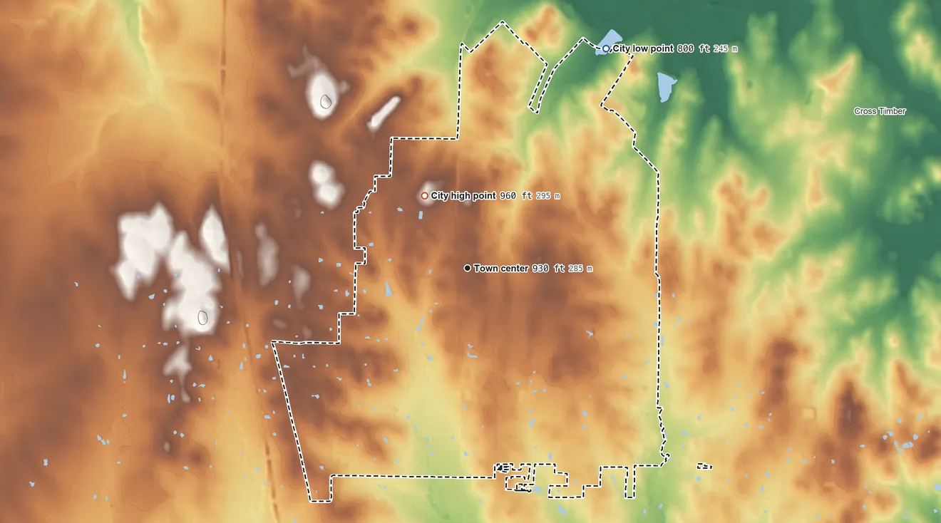 Topographic elevation map of Joshua, Texas, shaded from 800 ft on the northeast side to 960 ft on the northwest side