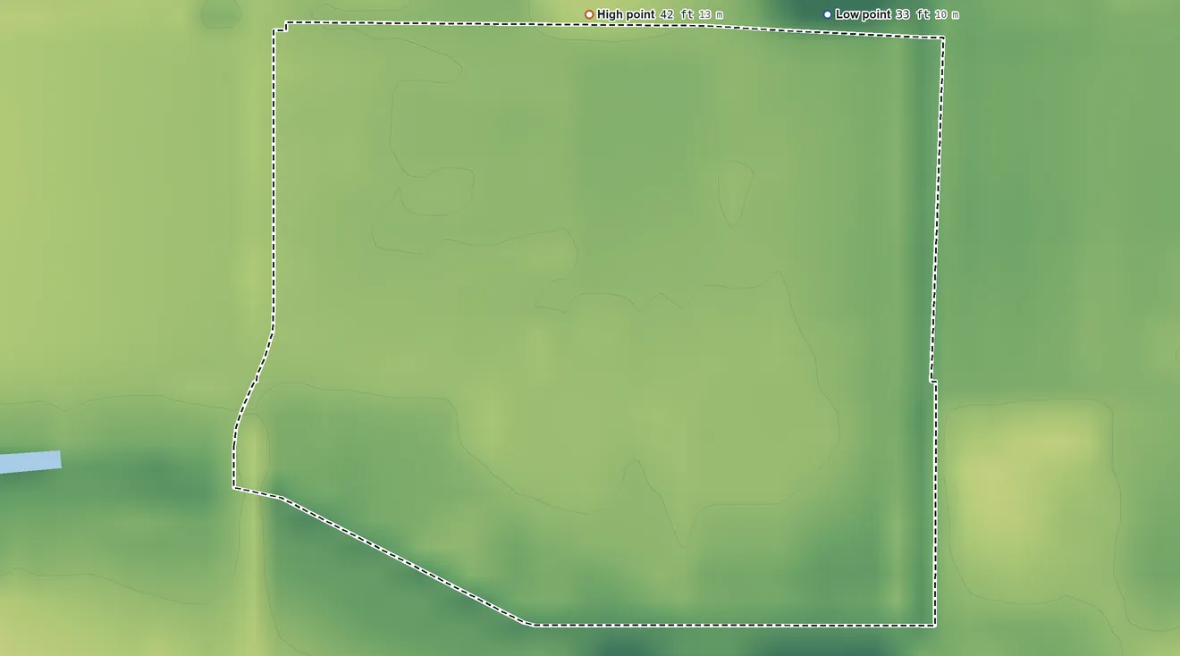 Topographic elevation map of Juarez, Texas, shaded from 33 ft on the northeast side to 42 ft on the northeast side