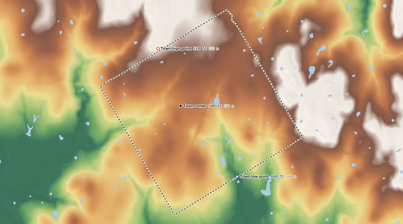 Topographic elevation map of Kosse, Texas, shaded from 460 ft on the southeast side to 510 ft on the north side