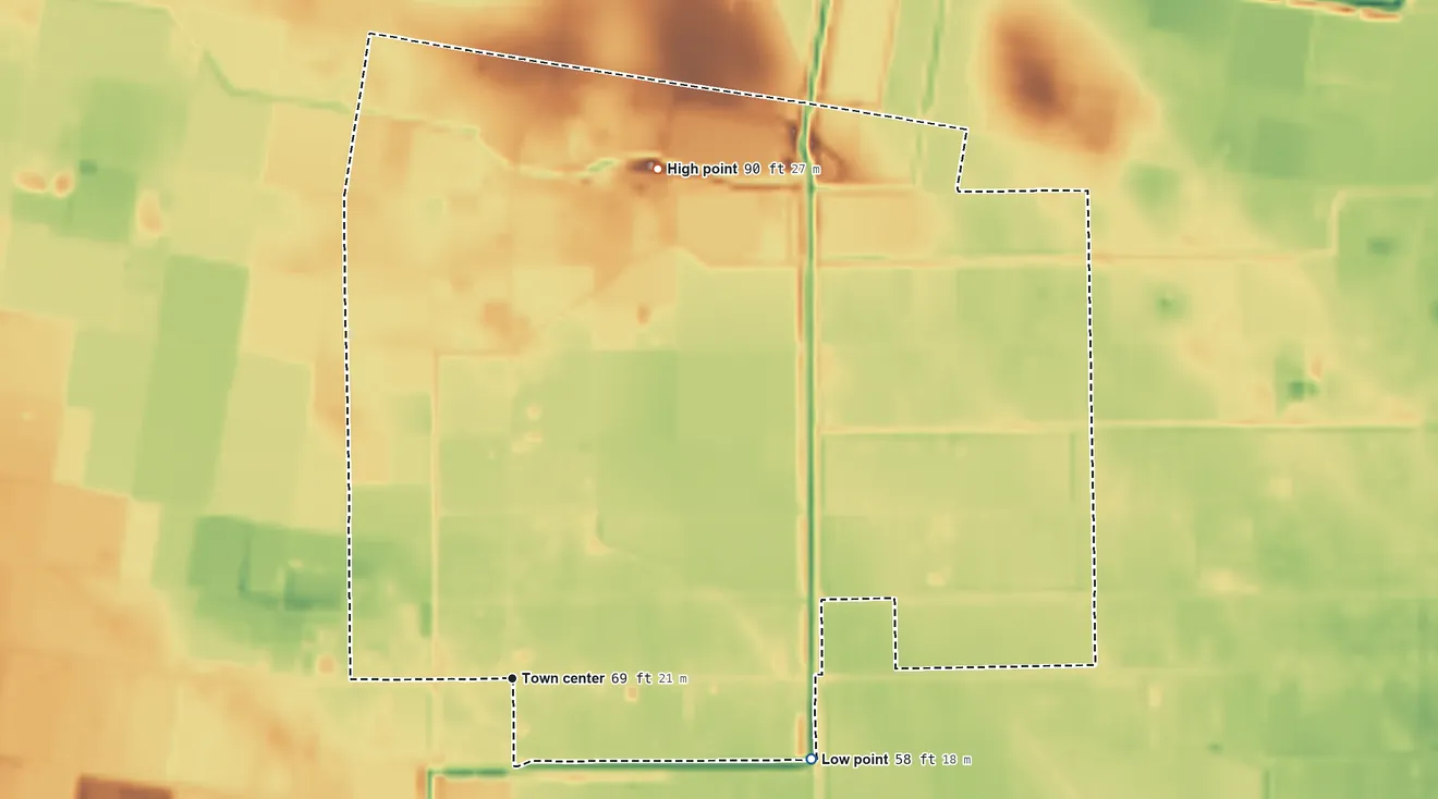 Topographic elevation map of La Blanca, Texas, shaded from 58 ft on the east side to 90 ft on the north side