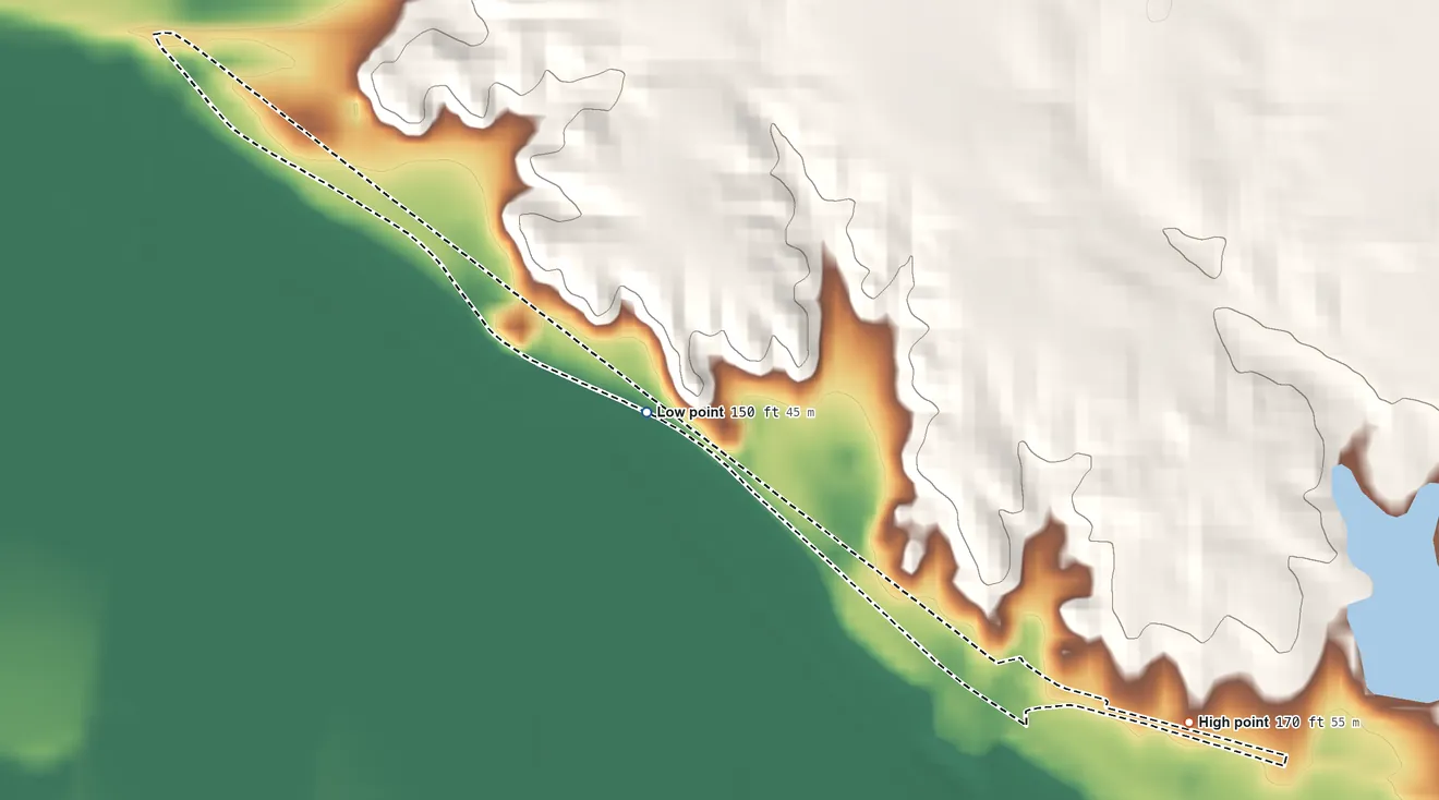 Topographic elevation map of La Casita, Texas, shaded from 150 ft on the northwest side to 170 ft on the southeast side