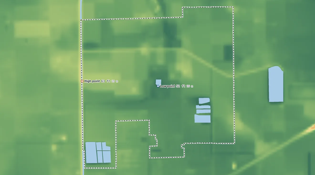 Topographic elevation map of La Feria North, Texas, shaded from 52 ft near the middle to 63 ft on the west side