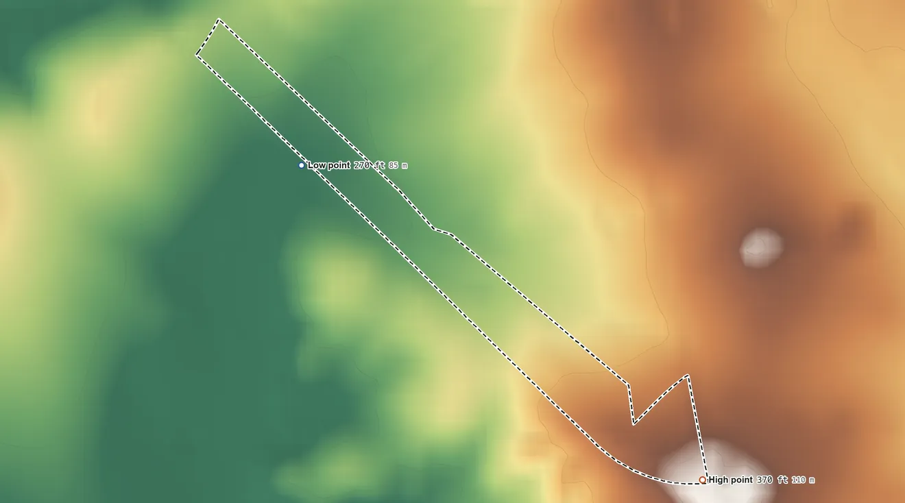 Topographic elevation map of La Loma de Falcon, Texas, shaded from 270 ft on the northwest side to 370 ft on the southeast side