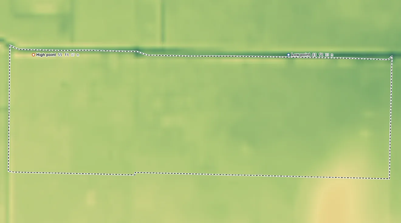 Topographic elevation map of La Paloma Addition, Texas, shaded from 43 ft on the northeast side to 55 ft on the west side