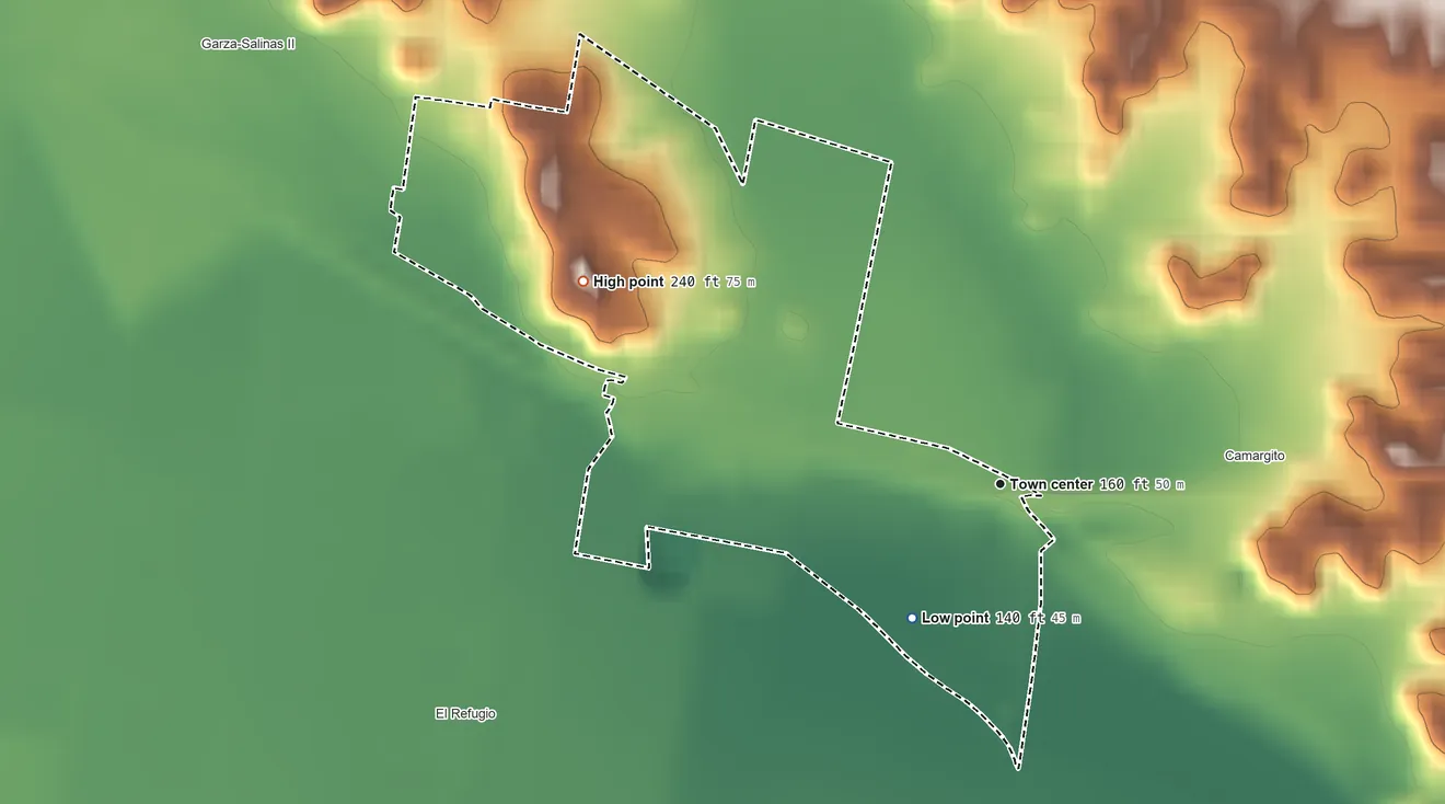 Topographic elevation map of La Puerta, Texas, shaded from 140 ft on the southwest side to 240 ft on the northwest side