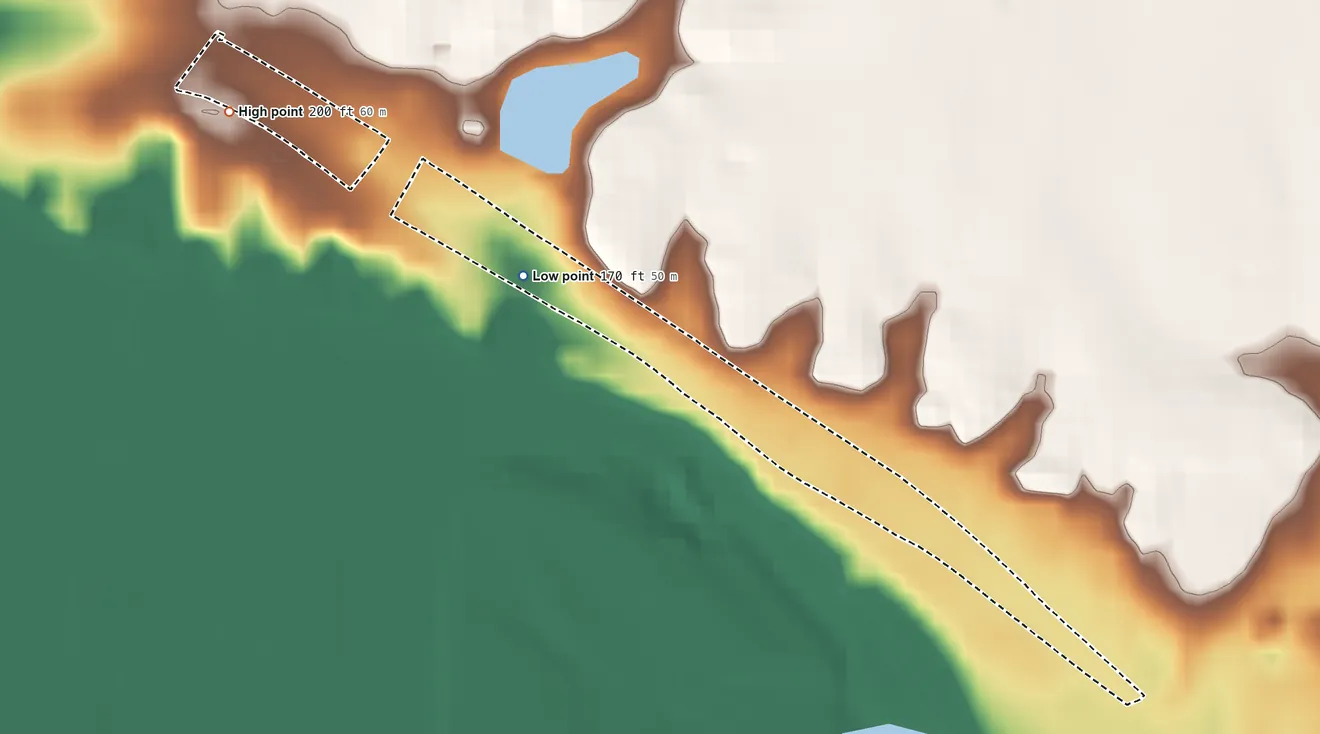 Topographic elevation map of La Rosita, Texas, shaded from 170 ft near the middle to 200 ft on the northwest side