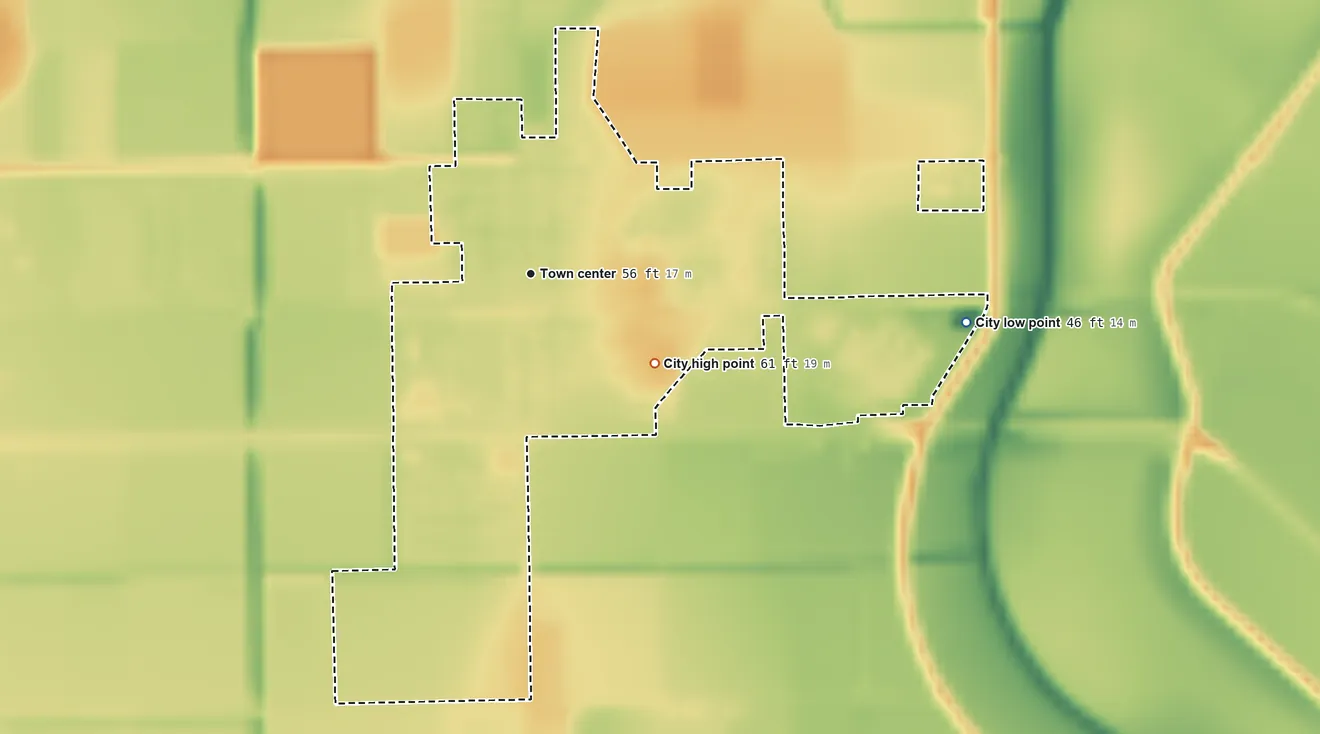 Topographic elevation map of La Villa, Texas, shaded from 46 ft on the east side to 61 ft on the southeast side