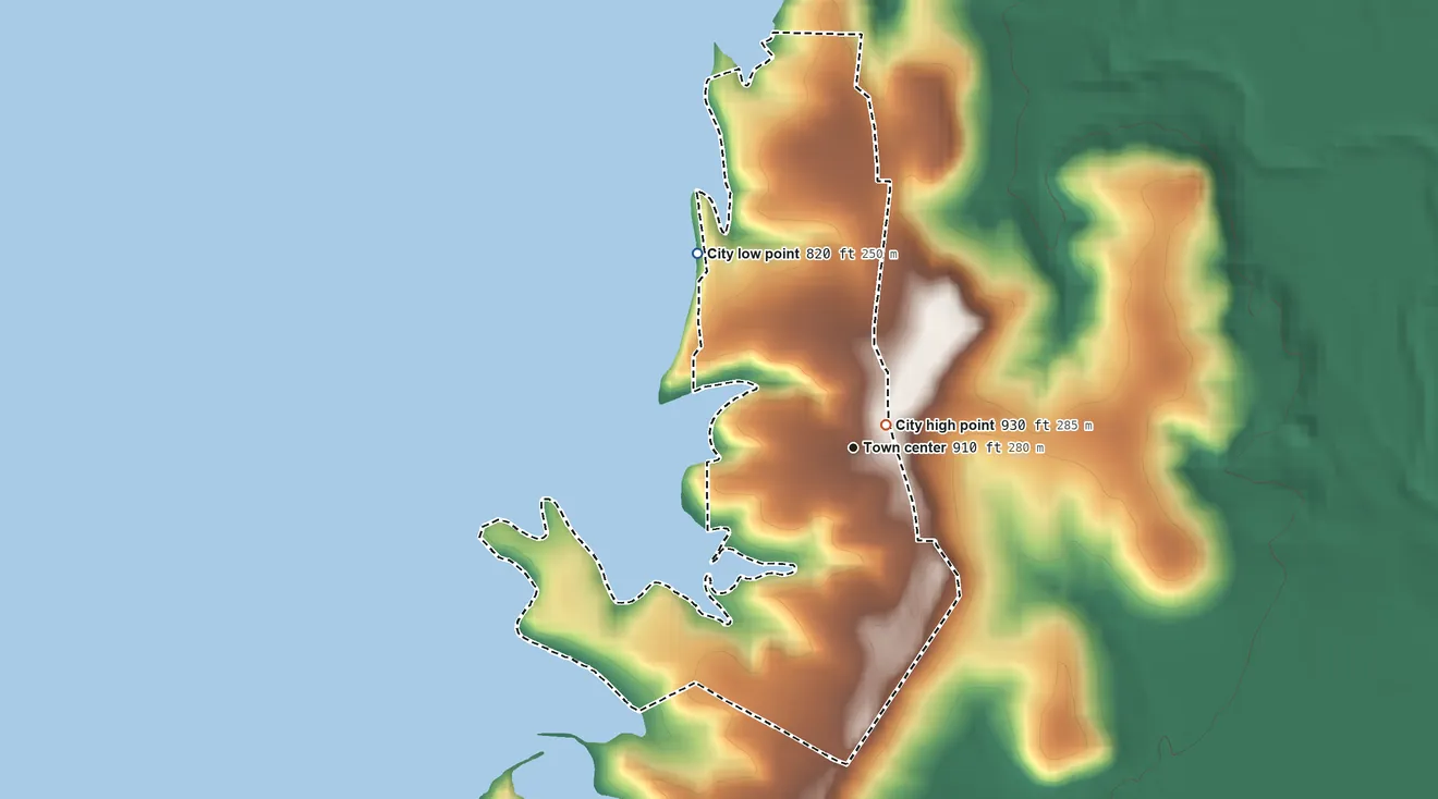 Topographic elevation map of Lake Bridgeport, Texas, shaded from 820 ft on the northwest side to 930 ft near the middle