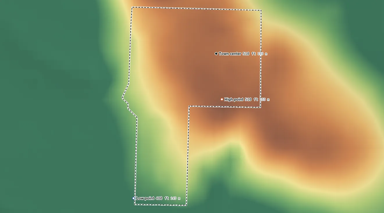 Topographic elevation map of Las Palmas, Texas, shaded from 480 ft on the southwest side to 510 ft on the south side
