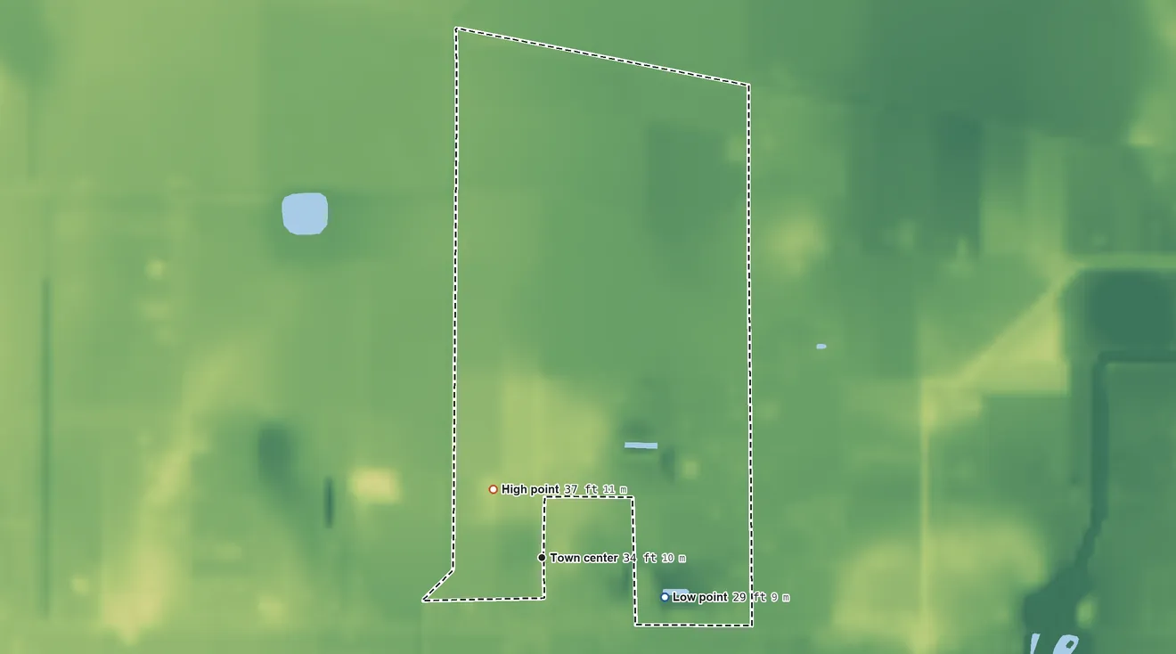 Topographic elevation map of Lasana, Texas, shaded from 29 ft on the east side to 37 ft on the northwest side