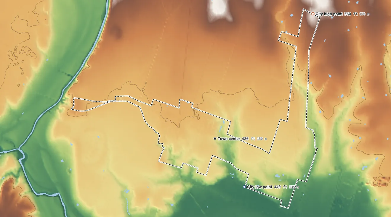 Topographic elevation map of Little River-Academy, Texas, shaded from 440 ft on the southeast side to 560 ft on the northeast side