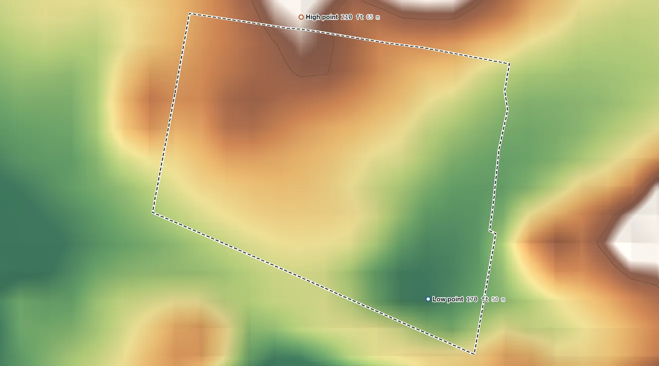 Topographic elevation map of Loma Linda East, Starr County, Texas, shaded from 170 ft on the southeast side to 210 ft on the north side