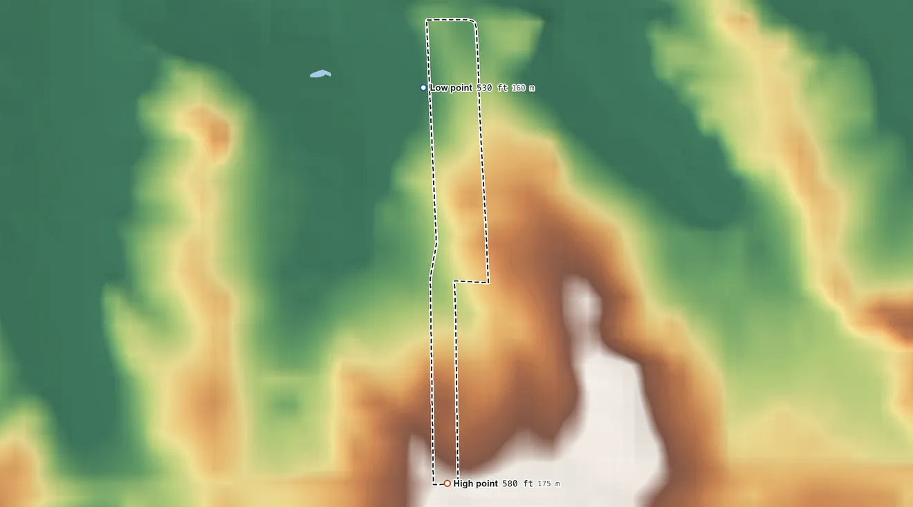 Topographic elevation map of Los Altos, Texas, shaded from 530 ft on the northwest side to 580 ft on the south side