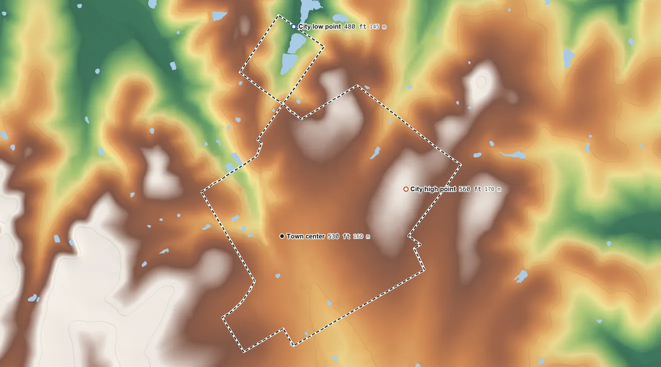 Topographic elevation map of Lott, Texas, shaded from 480 ft on the north side to 560 ft on the east side