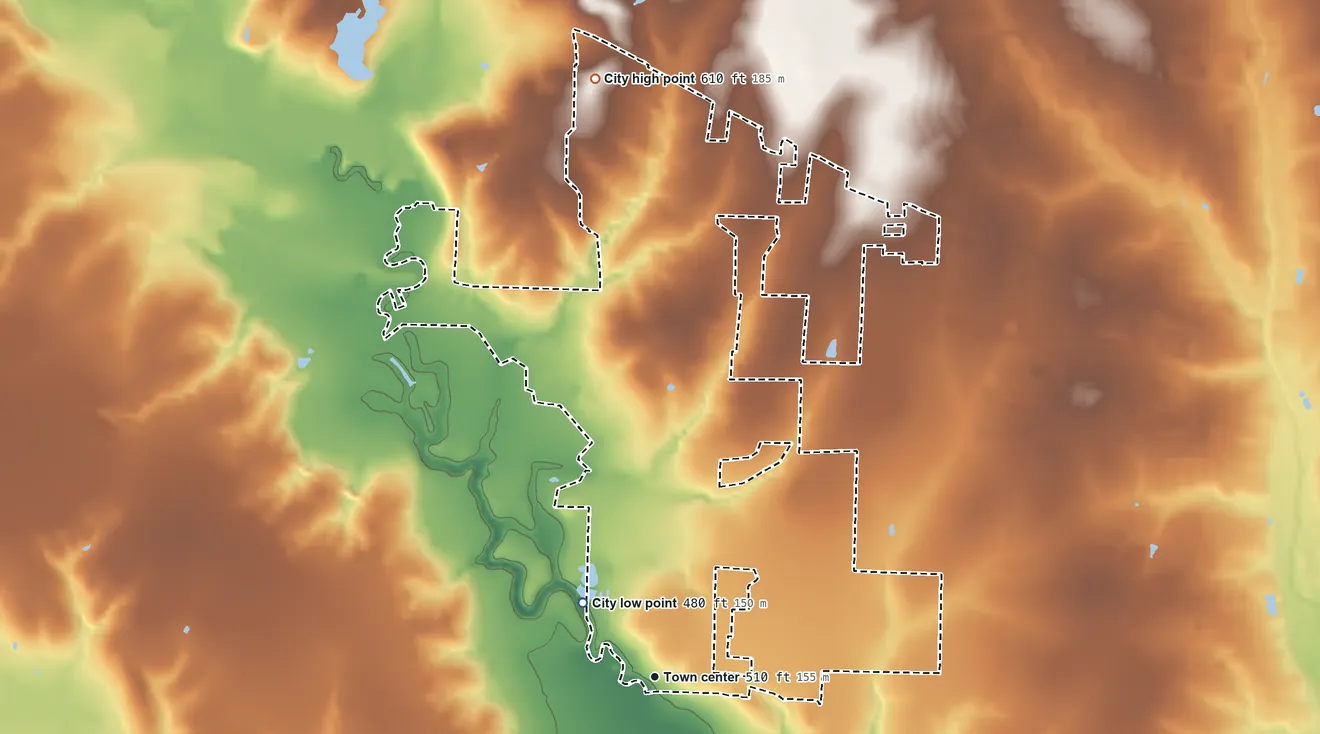 Topographic elevation map of Lowry Crossing, Texas, shaded from 480 ft on the northwest side to 610 ft on the north side