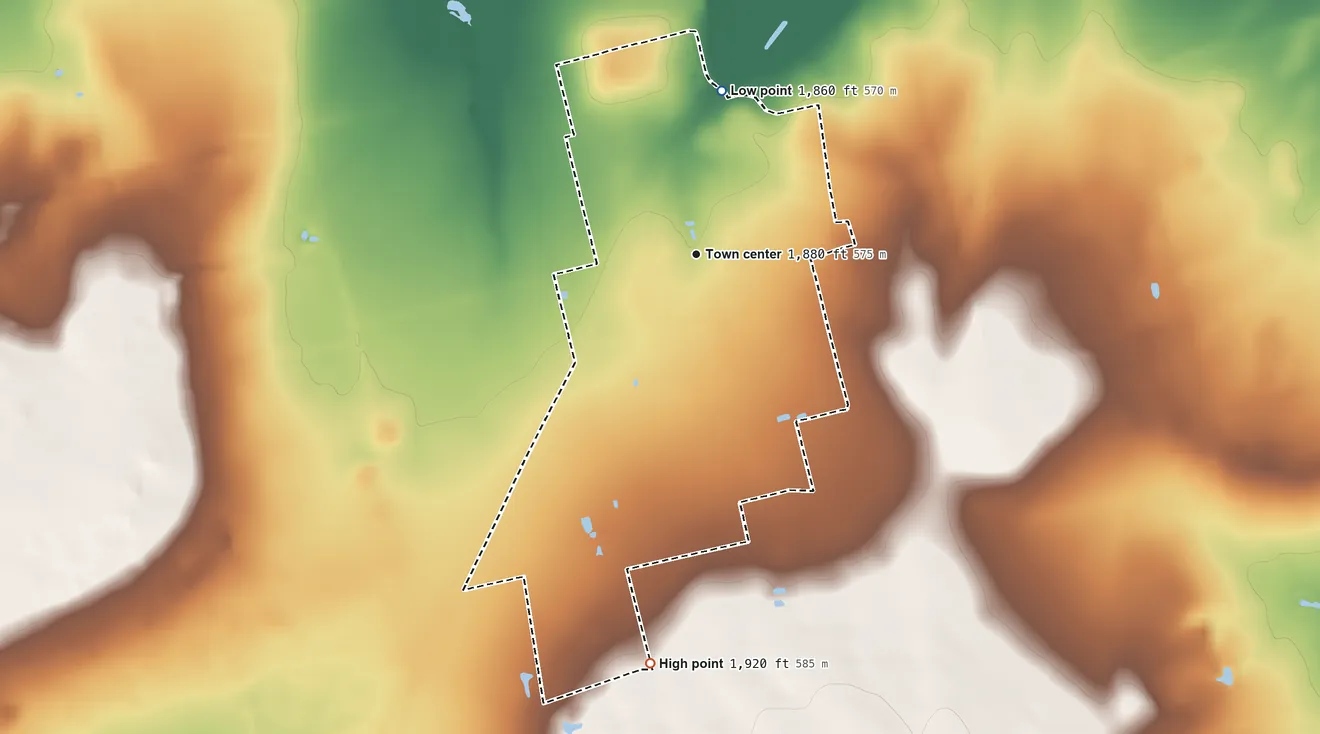 Topographic elevation map of McCaulley, Texas, shaded from 1,860 ft on the north side to 1,920 ft on the south side
