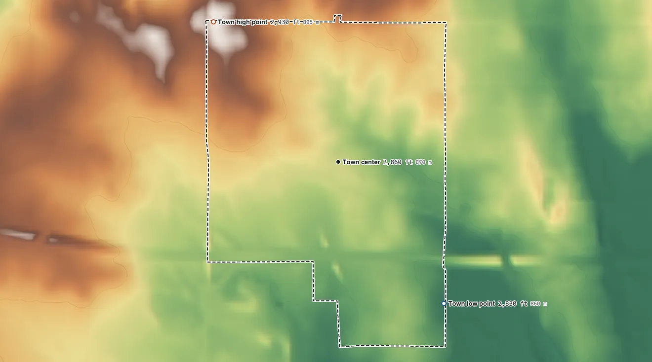 Topographic elevation map of McLean, Texas, shaded from 2,830 ft on the southeast side to 2,930 ft on the northwest side