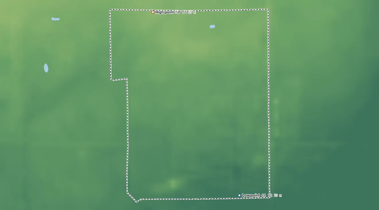 Topographic elevation map of Midfield, Texas, shaded from 44 ft on the southeast side to 50 ft on the north side