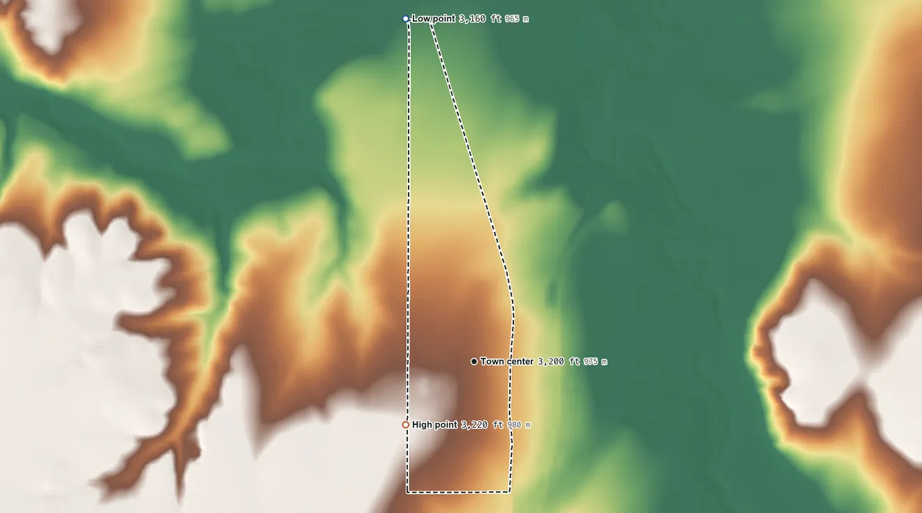 Topographic elevation map of Morse, Texas, shaded from 3,160 ft on the north side to 3,220 ft on the southwest side