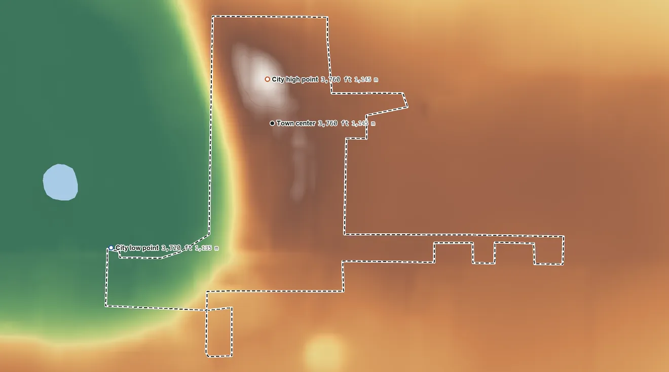 Topographic elevation map of Nazareth, Texas, shaded from 3,720 ft on the southwest side to 3,760 ft near the middle