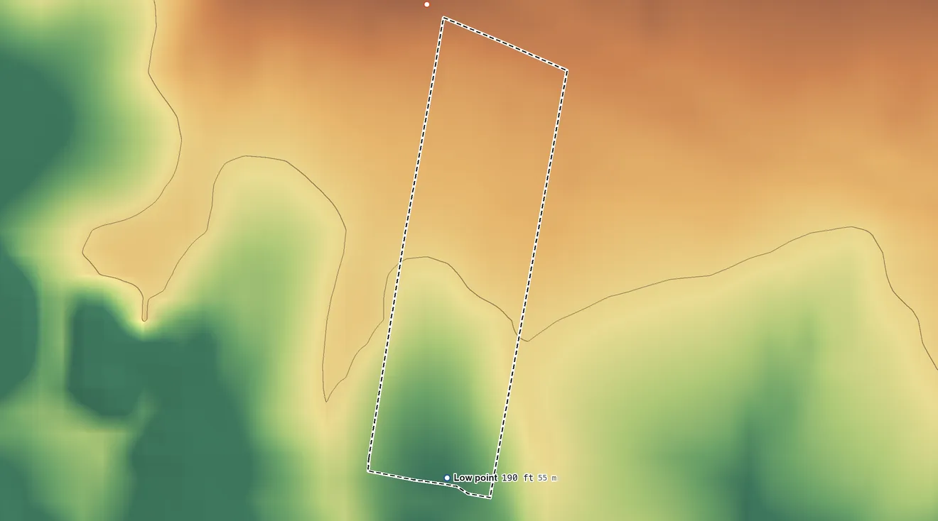 Topographic elevation map of Nina, Texas, shaded from 190 ft on the south side to 210 ft on the north side