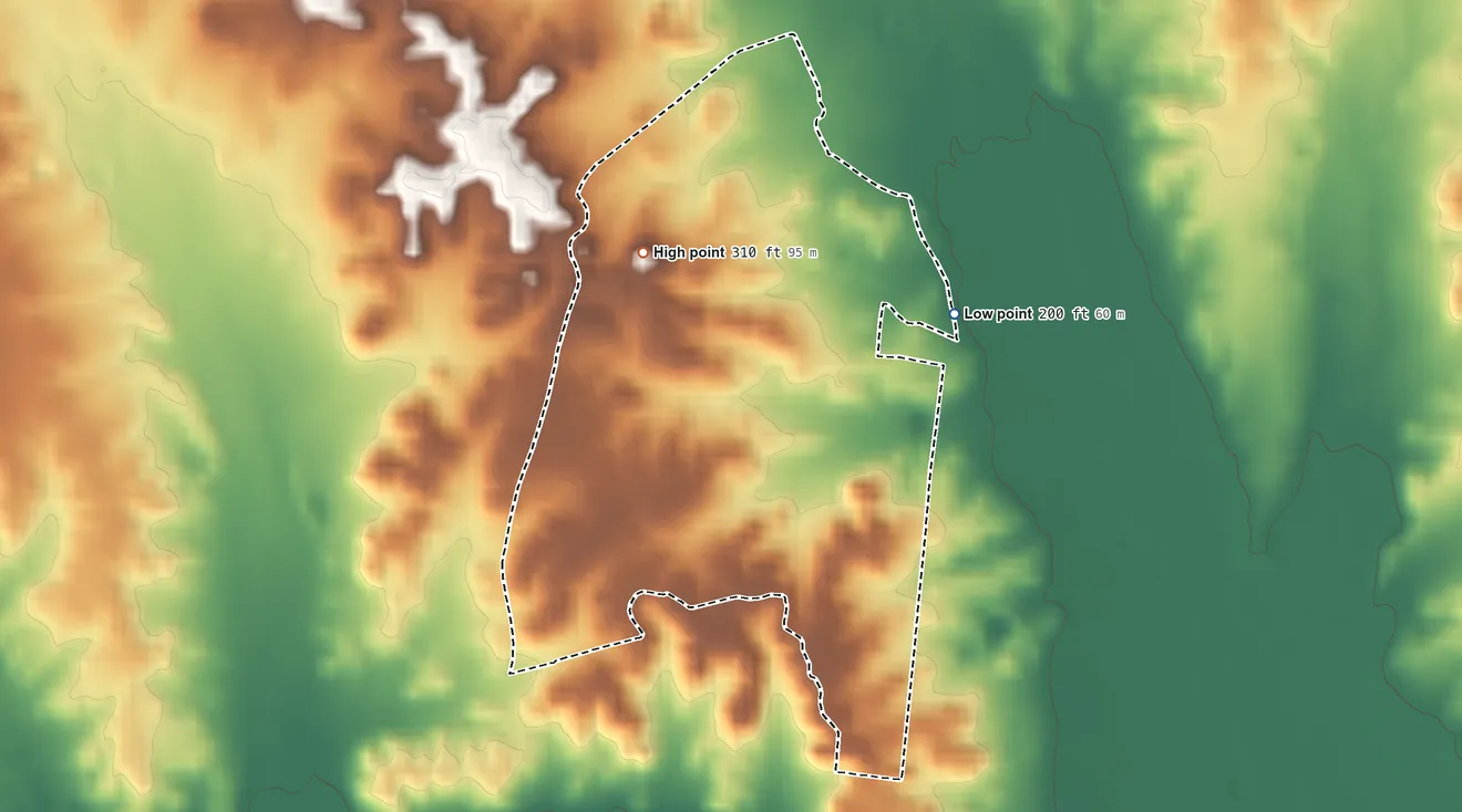Topographic elevation map of North Escobares, Texas, shaded from 200 ft on the east side to 310 ft on the northwest side