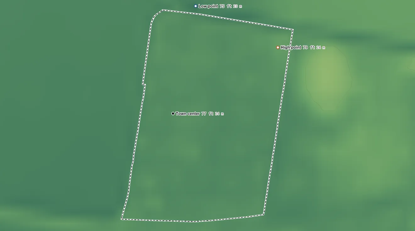 Topographic elevation map of North San Pedro, Texas, shaded from 75 ft on the north side to 79 ft on the northeast side