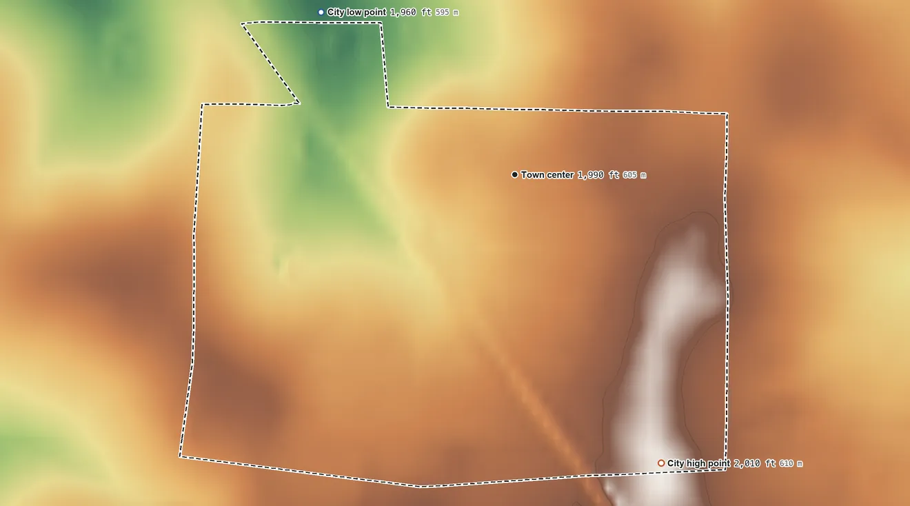 Topographic elevation map of Novice, Texas, shaded from 1,960 ft on the northwest side to 2,010 ft on the southeast side