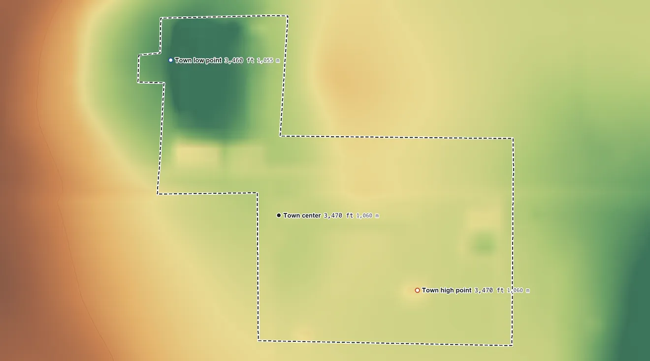 Topographic elevation map of Opdyke West, Texas, shaded from 3,460 ft on the northwest side to 3,470 ft on the southeast side