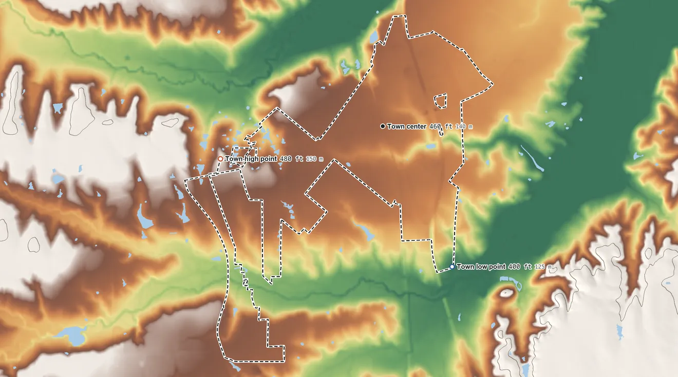 Topographic elevation map of Palmer, Texas, shaded from 400 ft on the southeast side to 480 ft on the west side