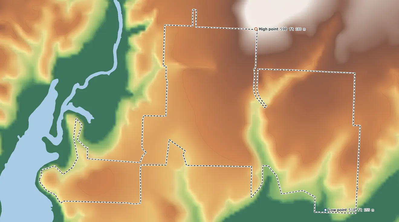Topographic elevation map of Paloma Creek South, Texas, shaded from 510 ft on the southeast side to 590 ft on the north side
