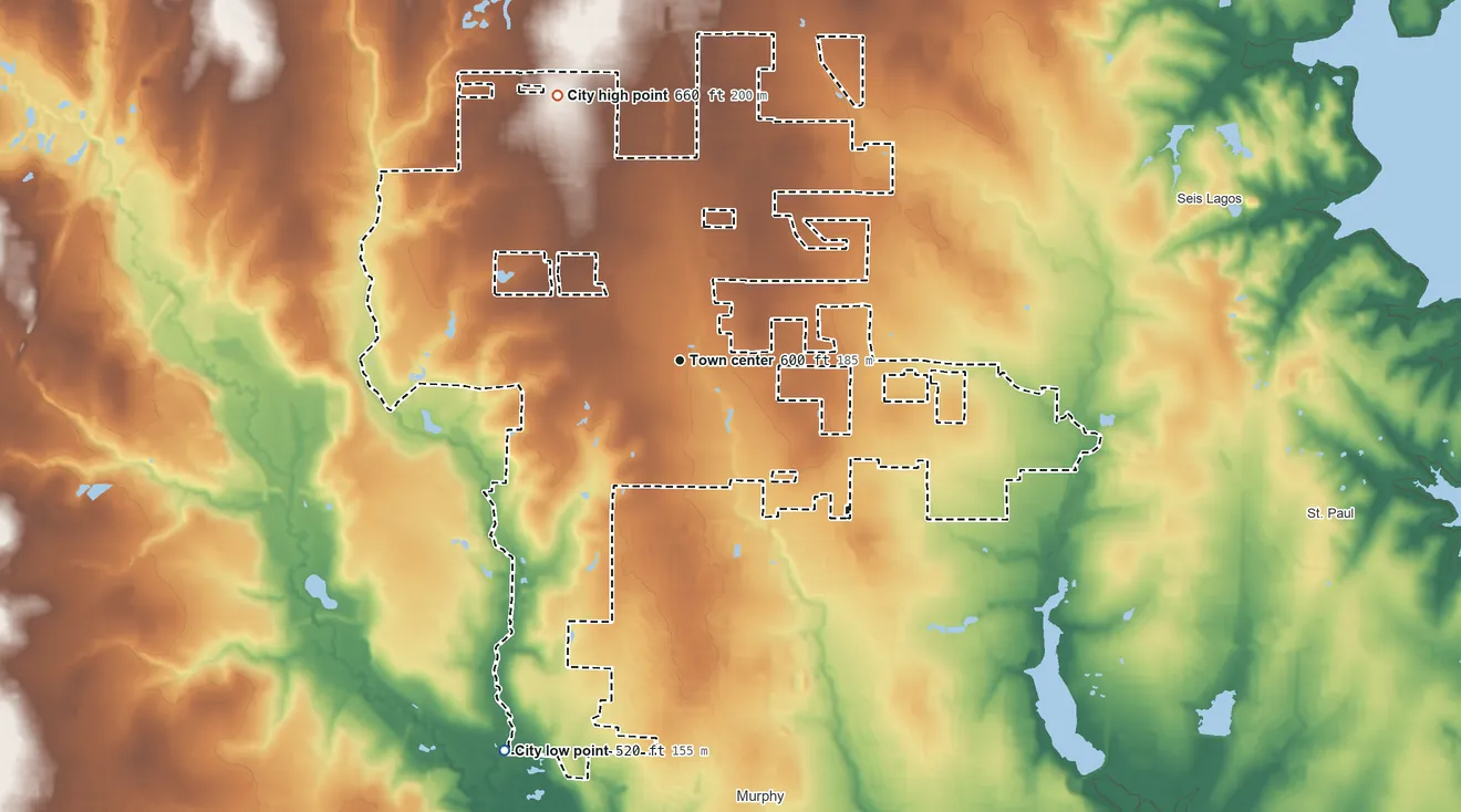 Topographic elevation map of Parker, Texas, shaded from 520 ft on the southwest side to 660 ft on the northwest side