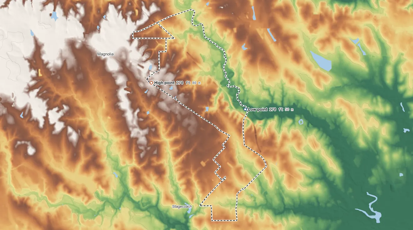 Topographic elevation map of Pinehurst, Texas, shaded from 170 ft on the northeast side to 270 ft on the northwest side