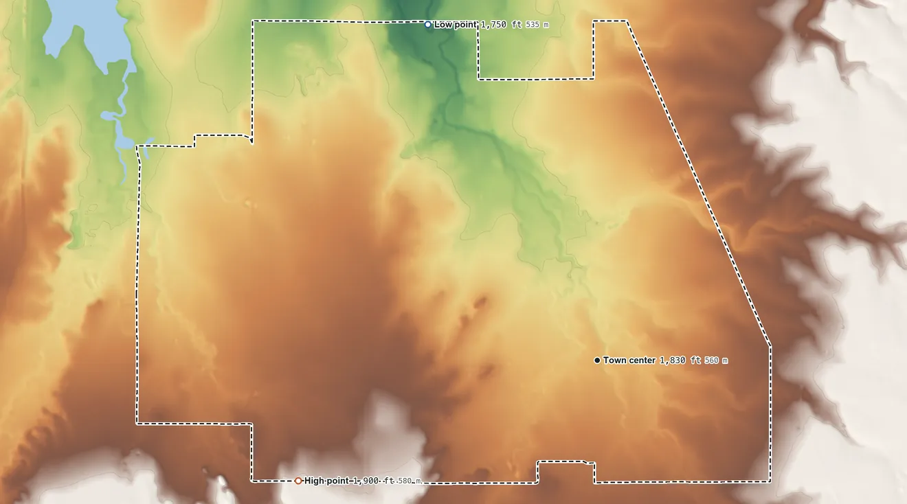 Topographic elevation map of Potosi, Texas, shaded from 1,750 ft on the northwest side to 1,900 ft at the foot of the Callahan Divide