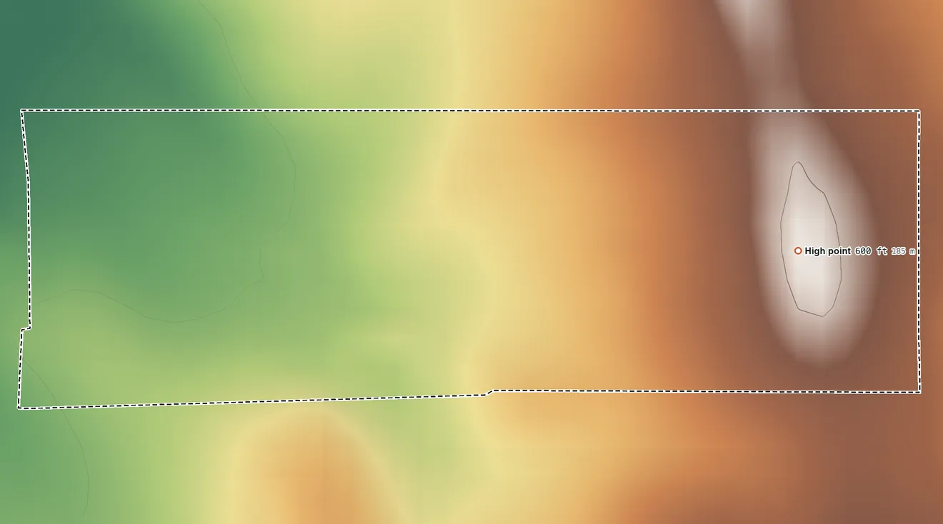 Topographic elevation map of Pueblo East, Texas, shaded from 550 ft on the west side to 600 ft on the east side