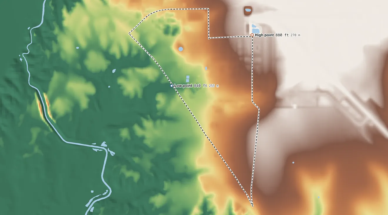 Topographic elevation map of Radar Base, Texas, shaded from 840 ft on the west side to 880 ft on the northeast side