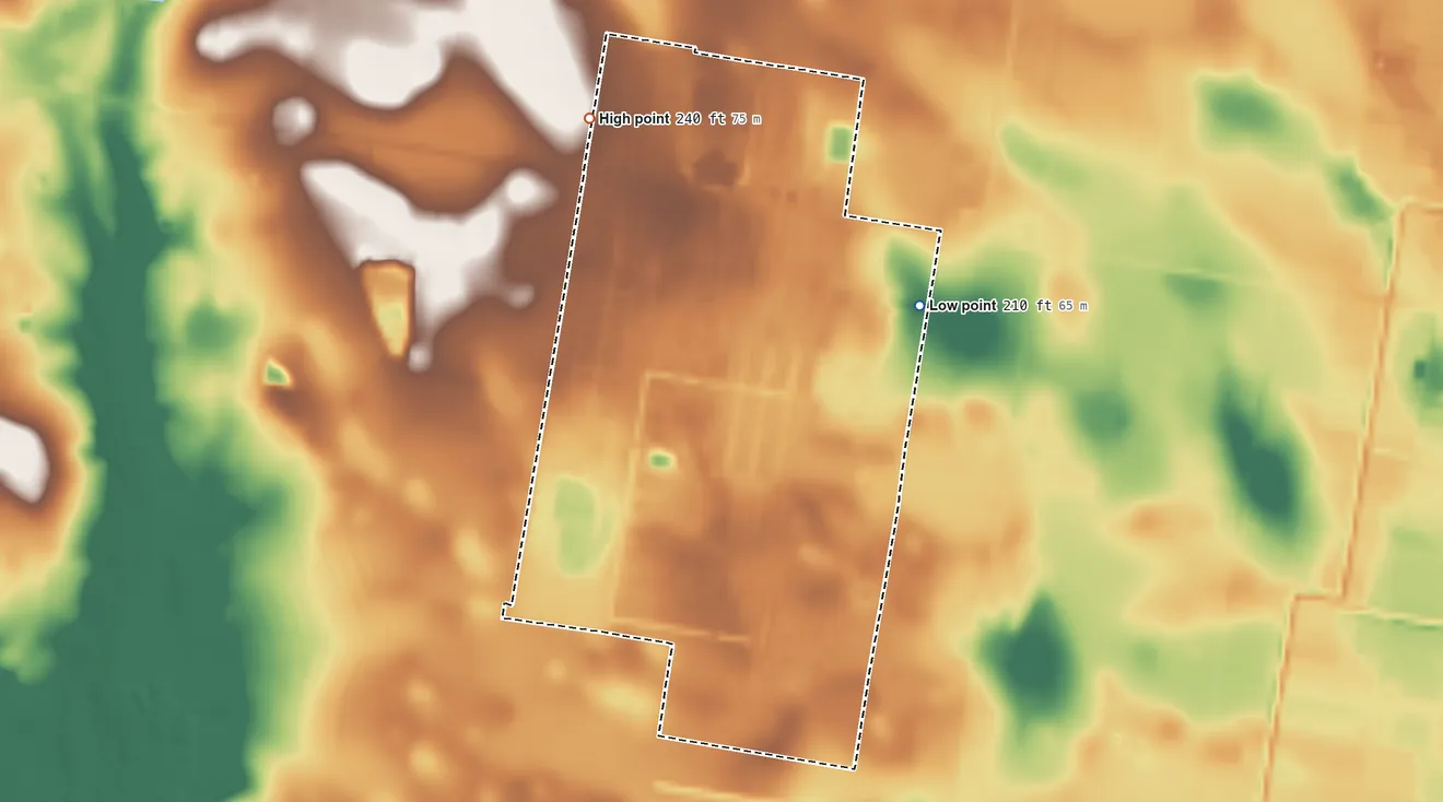 Topographic elevation map of Salida del Sol Estates, Texas, shaded from 210 ft on the east side to 240 ft on the northwest side