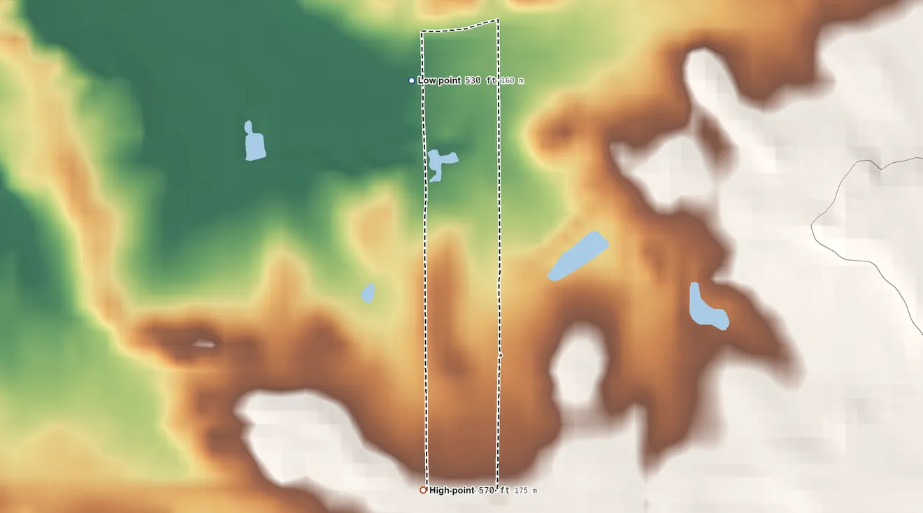 Topographic elevation map of San Carlos II, Texas, shaded from 530 ft on the northwest side to 570 ft on the south side