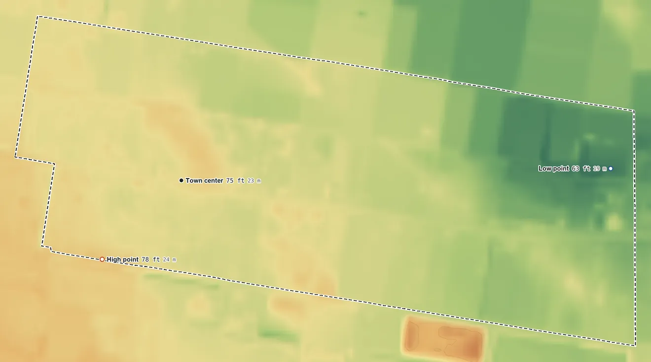 Topographic elevation map of San Carlos, Texas, shaded from 63 ft on the east side to 78 ft on the southwest side