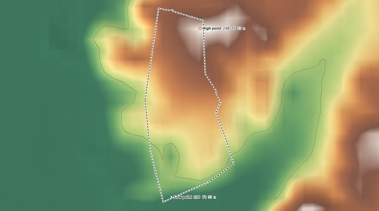 Topographic elevation map of San Juan, Starr County, Texas, shaded from 190 ft on the south side to 240 ft on the north side